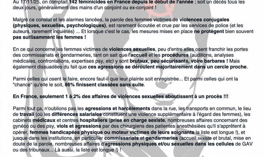 Tract pour la journée contre les violences faites aux femmes